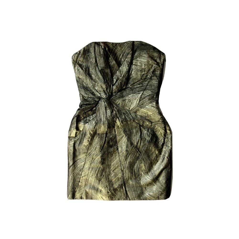 NWT Haute Hippie Metallic Gold & Black Twist Front Strapless Mini Dress M $495 - Picture 4 of 9